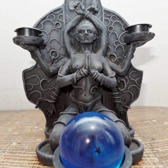 Kali The Black Goddess Bound And Kneeling Gothic Candle Holder - Picture 3 of 14